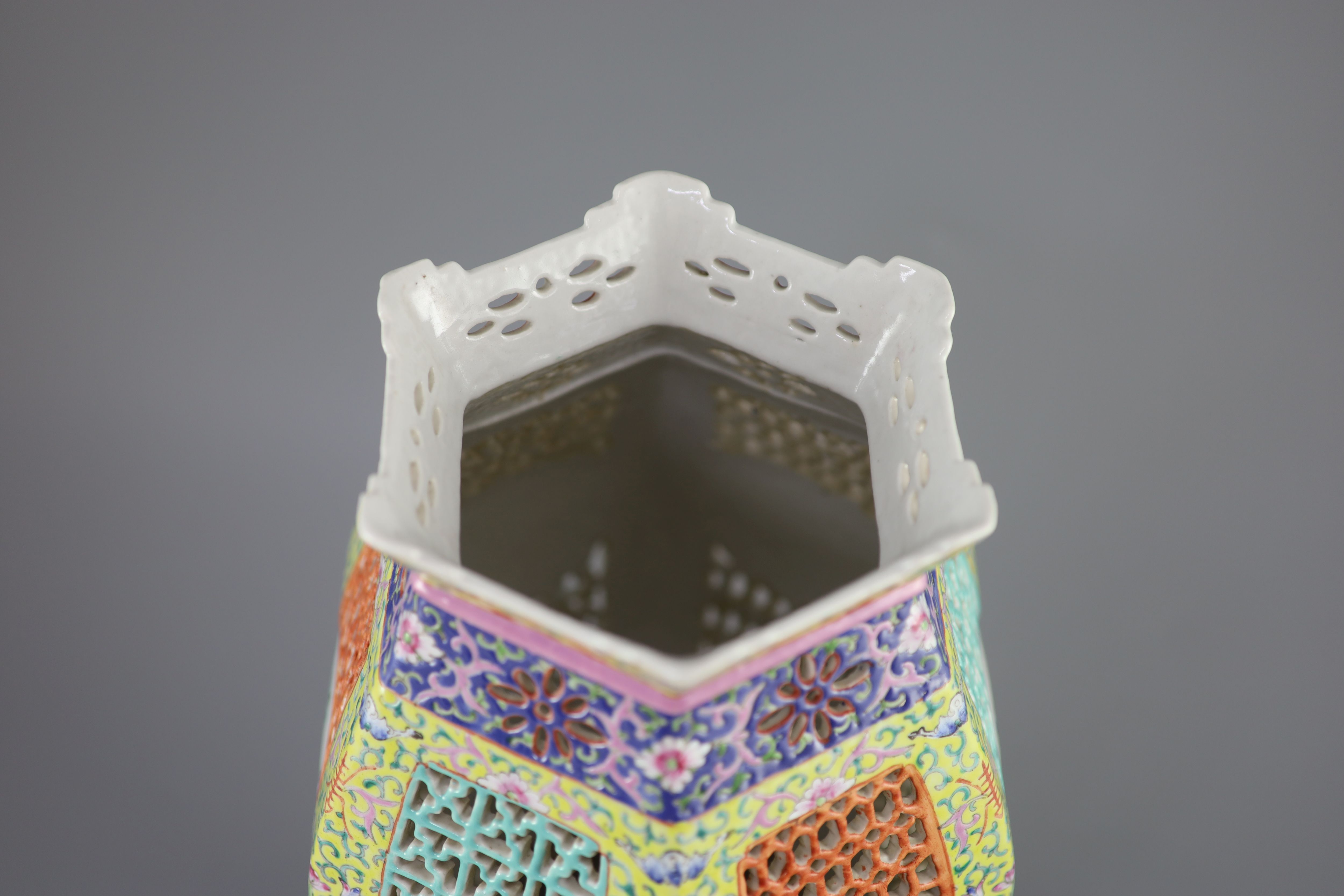 A Chinese famille rose lantern and stand, Republic period, 38.5cm high
